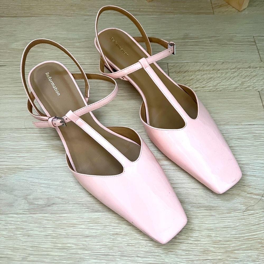 Reformation Helena T-strap Pump Rosewater Patent - Size 9